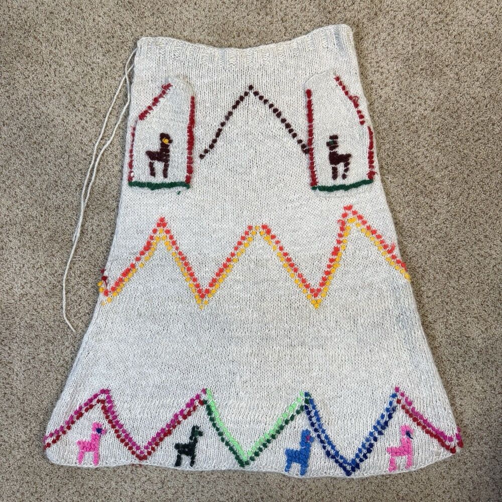 Handmade Alpaca Wool A-Line Knit Skirt w/ Pockets Colorful Alpaca Boho Folkcore